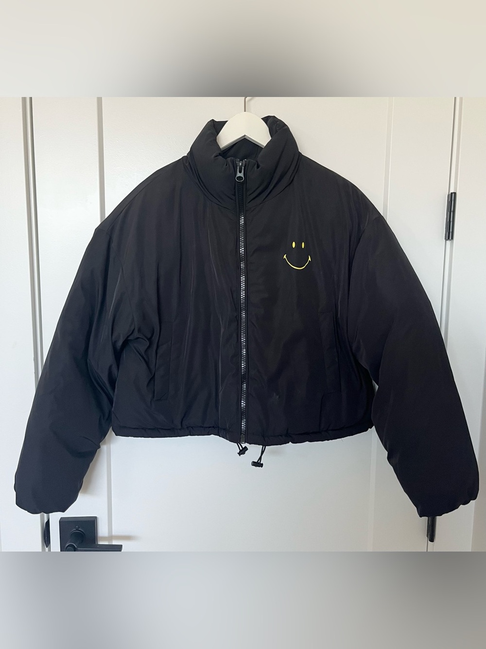 Smiley x H&M Short Puffer Jacket Coat Black Women’s Size S - Picture 2 of 7